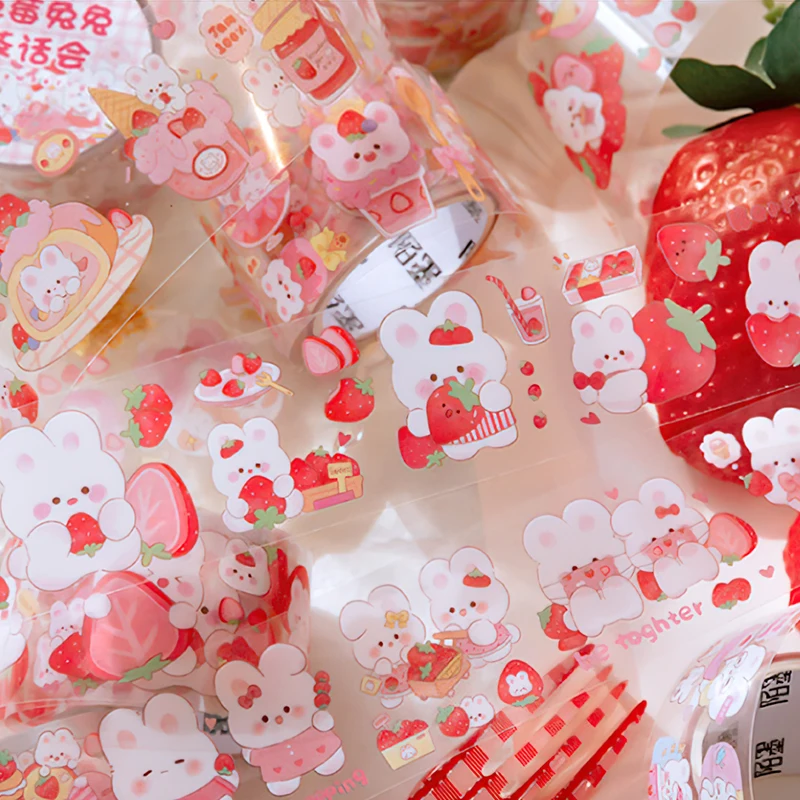 

Lovely Strawberry Rabbit party travel cream cake Pink PET cartoon Washi Tape DIY Scrapbooking Sticker Label album Masking Tape