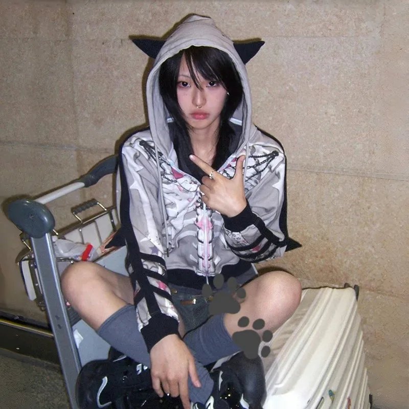 Karrram японская куртка с принтом аниме Y2k готическая темными рогами дьявола верхняя