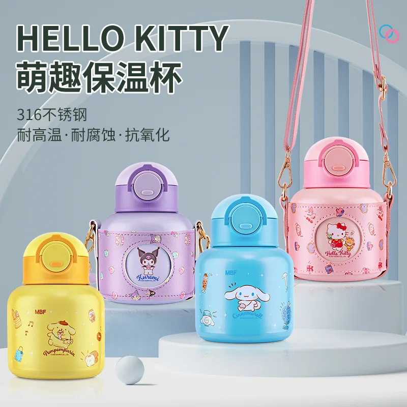 

Sanrio, мультяшный соломенный термос Hello Kitty, переносная чашка через плечо, милый Рождественский подарок для мальчиков и девочек