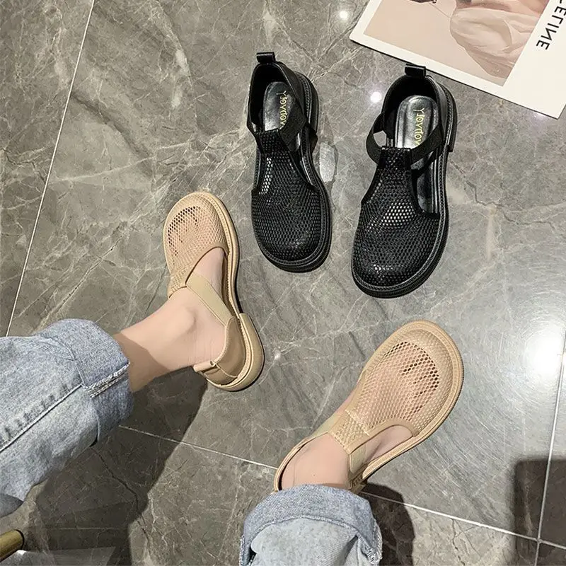 Summer New Style Outwear Sandals Women's Fashion Versatile Mesh Breathable Thick Heel Wrap Elastic Fit