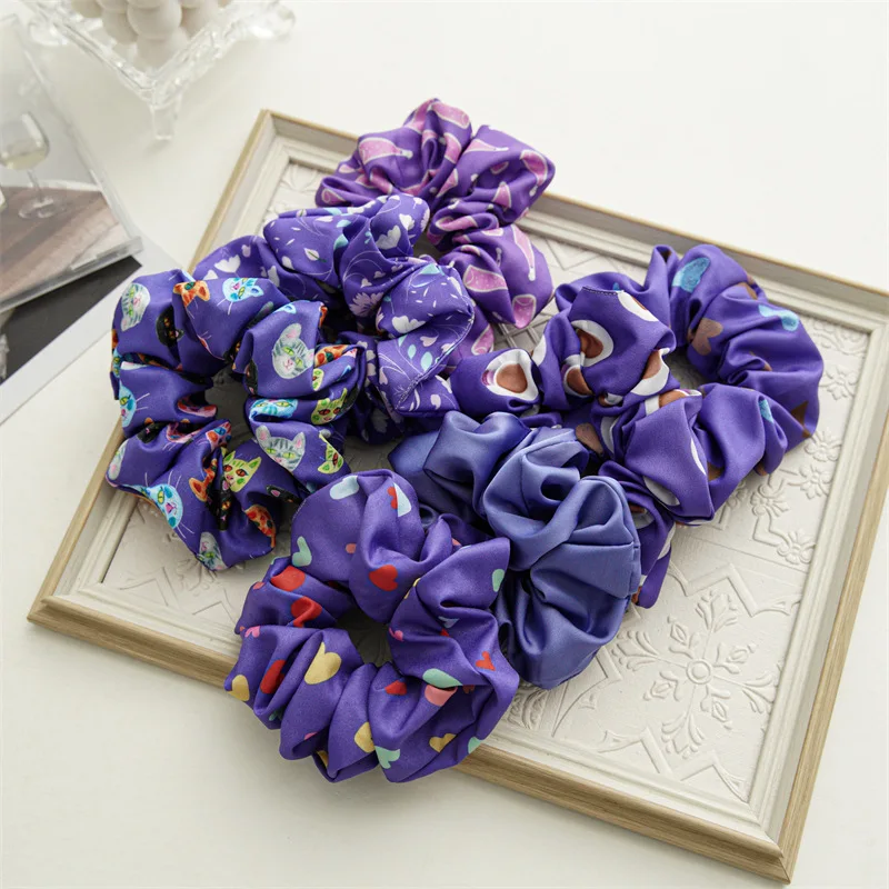 

New Blue Purple Hair Ring Popular Print Hair Scrunchies Solid Color Elastic Hair Bands For Women Girls Hair Accessories
