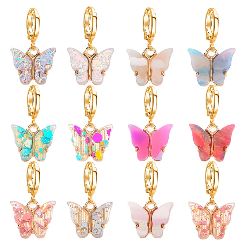 

Colorful Butterfly Earrings Various Styles Copper Acrylic Epoxy Metal Ladies Ear Buckles 3 Pairs 1.5*2.7cm Jewelry Making Crafts