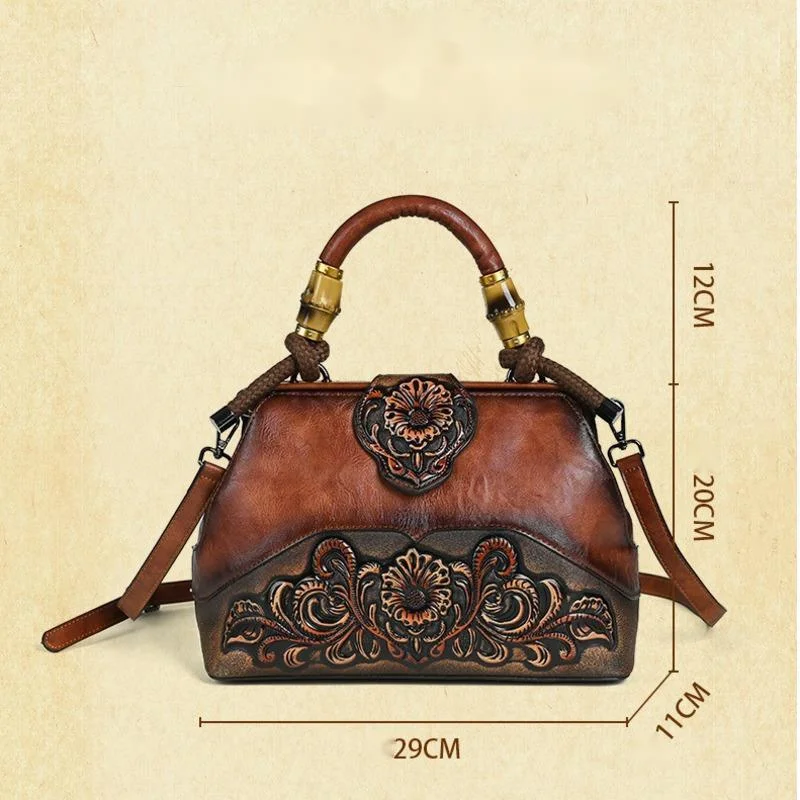 Motaora Vintage New Designer Luxury Bags For Women Leather Handbag Women's Bag 2023 Trend Handmade Carved Ladies Shoulder Bags