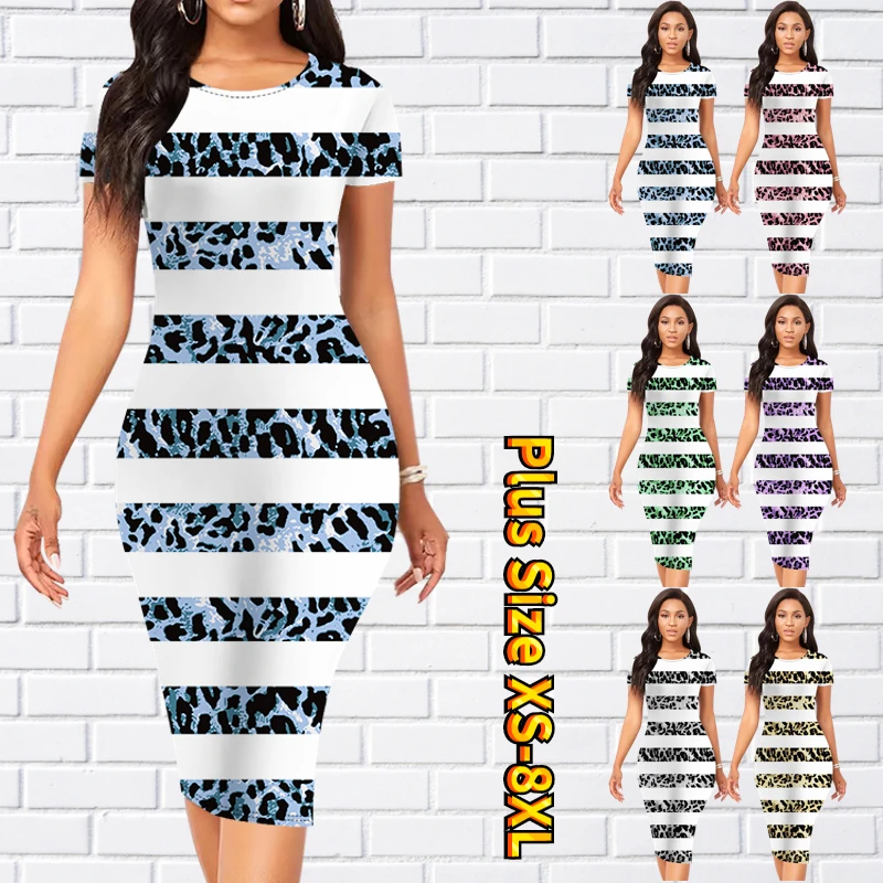 

Женское платье с коротким рукавом и круглым вырезом, новинка 2023, модная облегающая юбка, женская летняя юбка до колена с принтом, новинка