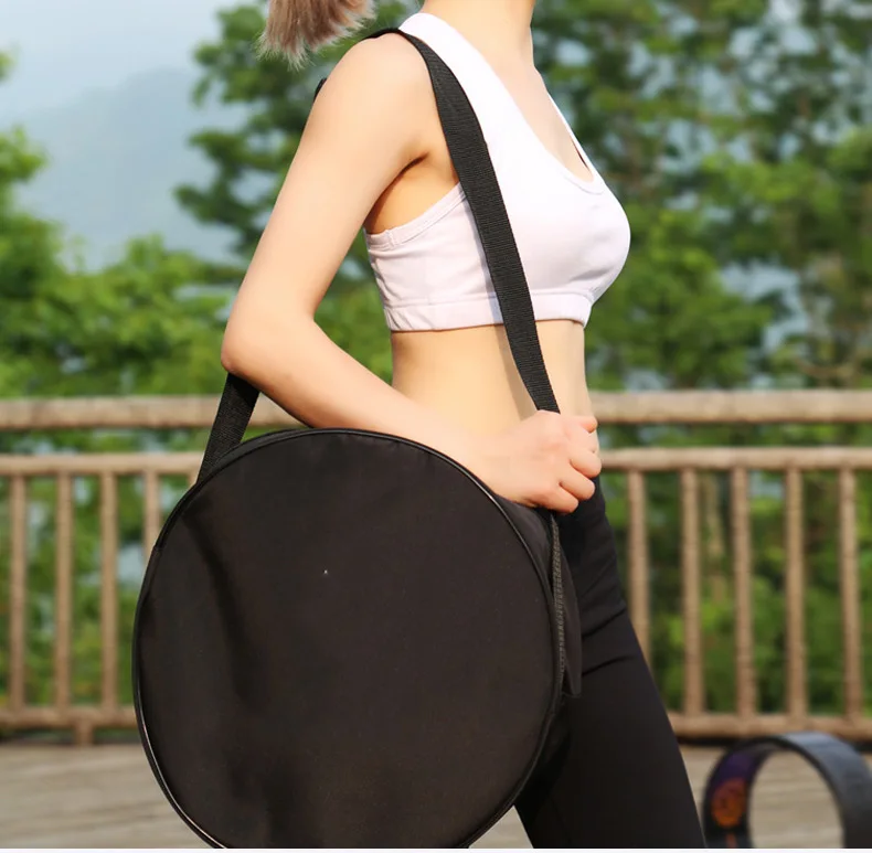 Black Canvas Yoga Wheel Storage Bag One Shoulder Gym   Wear  Mat Backpack