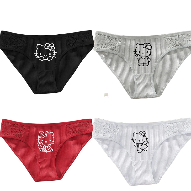 

35 Models Hello Kitty Women Underwear Japanese Cotton Low-Waist Girls Sexy Lace Breathable Seamless Anime Kawaii Ladies Briefs