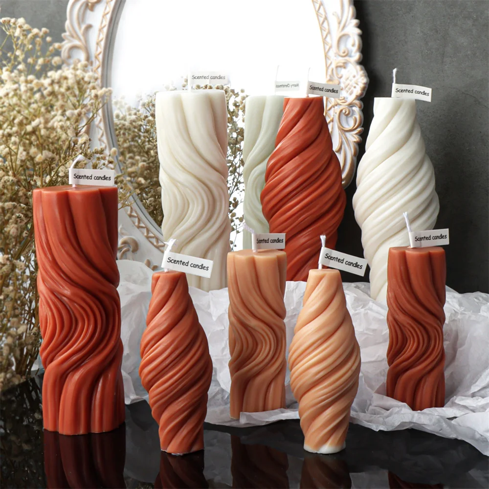 

Columnar Rotating Candle Silicone Molds Roman Pillar Swirl Wave Twirl Taper Spiral Candles Mould Geometric Abstract Home Decor