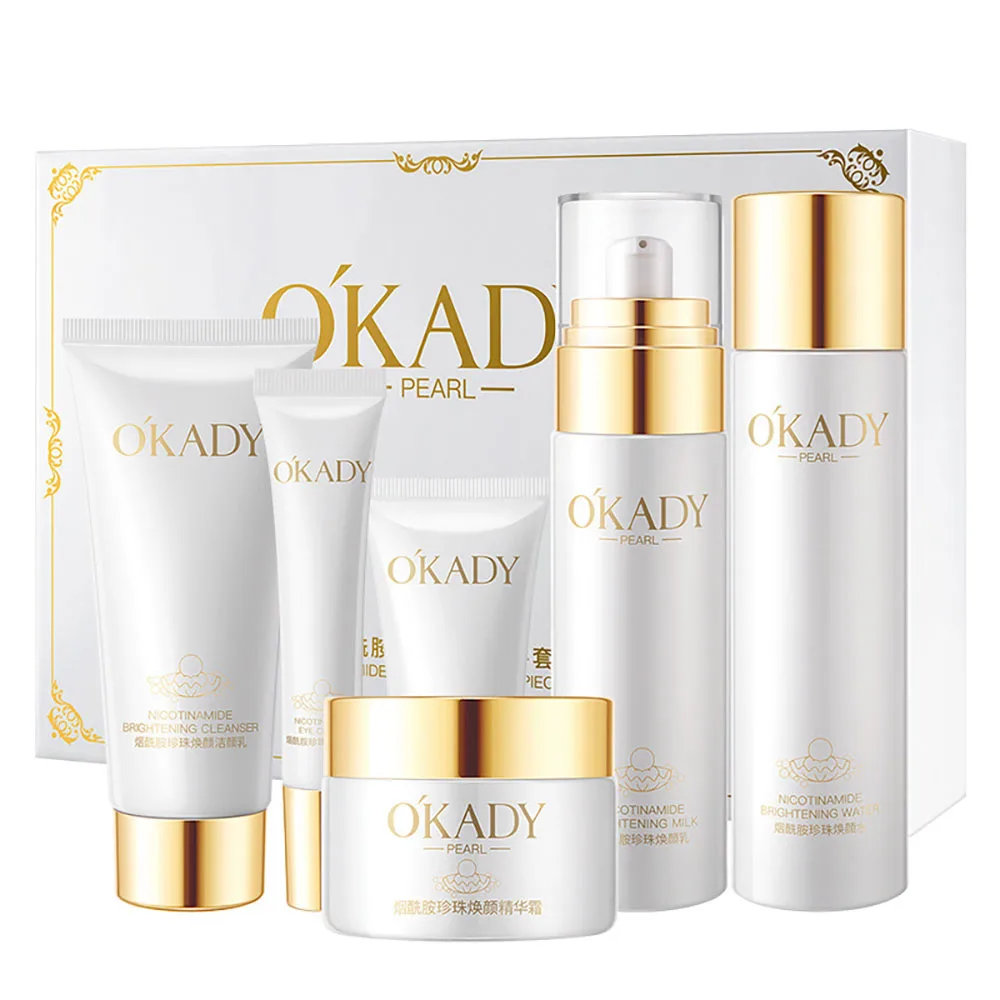 OKADY Niacinamide Pearl Face Skin Care Sets 6Pcs Face Wash Whitening Cream Lotion Firming Anti-wrinkle Face Tonic Face Serum