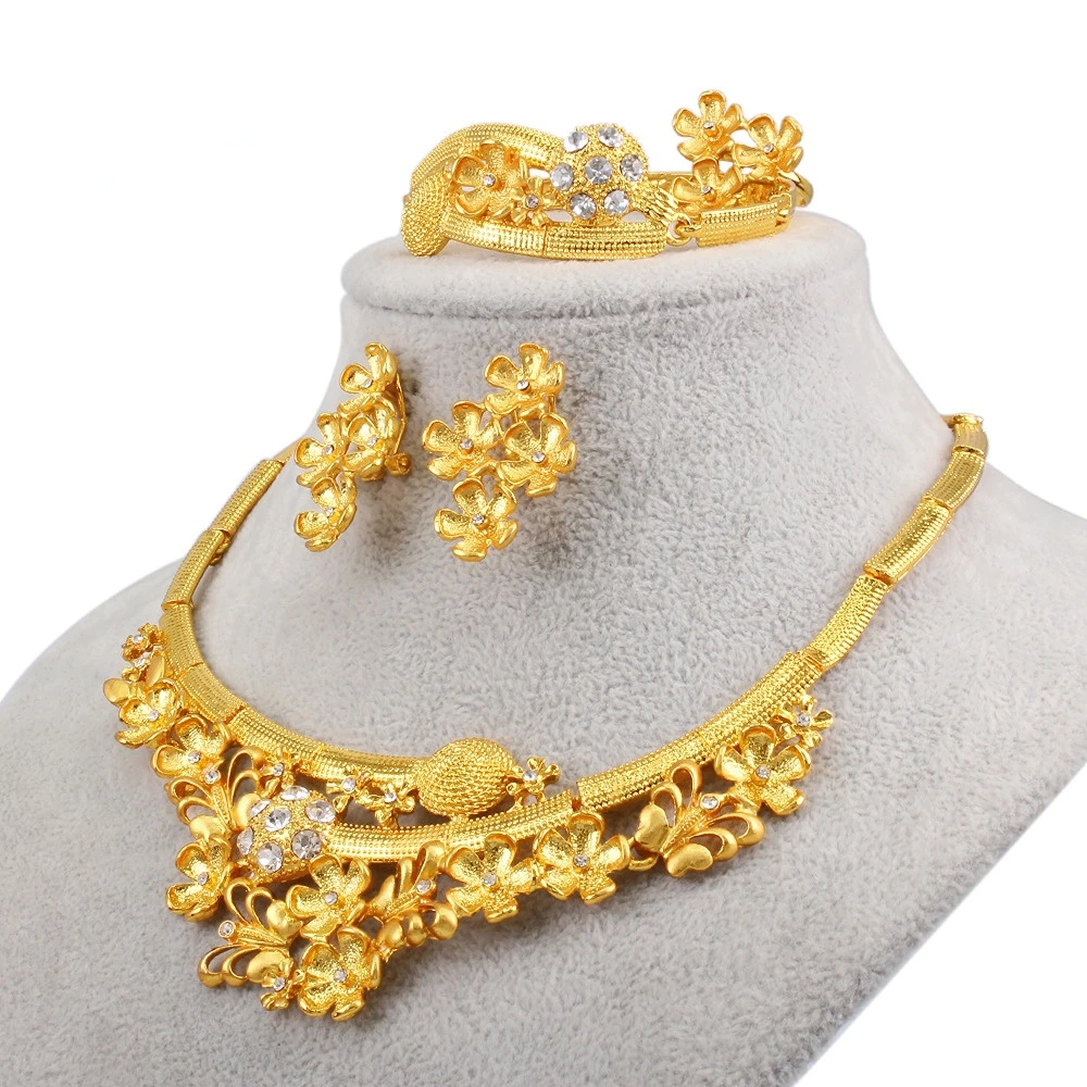 

Dubai Gold Color Jewelry Sets Cuban Necklace And Earrings For Women Classic Chain Wedding Party Banquet Jewelry Nigeria Thailand