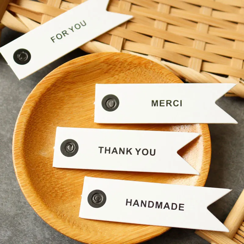 

50sets Thank You White Paper Tags with Hemp String for DIY Wedding Gift Tags Merci Handmade Craft Paper Tags Wrapping Label
