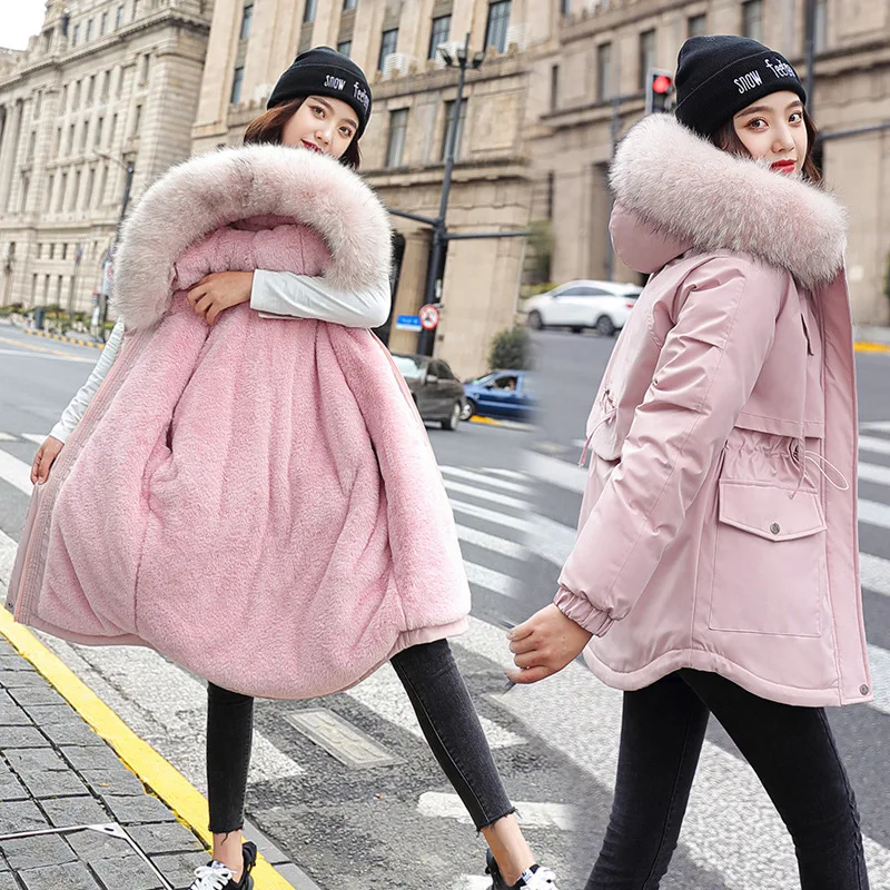 Mid-length Jacket Women 2023 Winter New Korean Style Hooded Thick Loose Warm Cotton-padded Jacket Women's Lace-up Cotton Jacket
