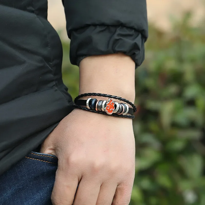 Наруто Акацуки браслет аниме красное облако кожаный ремешок для часов мужчин