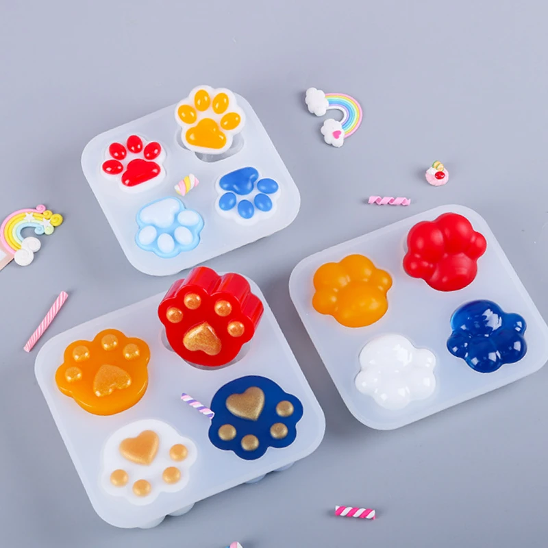 Mini Four-compartment Cat Paw Silicone Mold Candle DIY Crystal Epoxy Resin Crafting Mould Jewelry Making Keychain Pendants Home