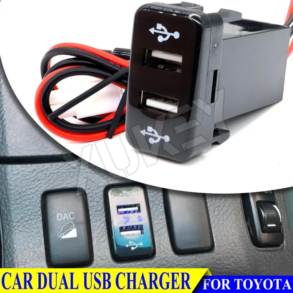 Car Dual USB Port Charger 12V Phone Charging Adapter Socket Cell Phone Power Supply 3.1A For Toyota Tacoma Fortuner Tundra