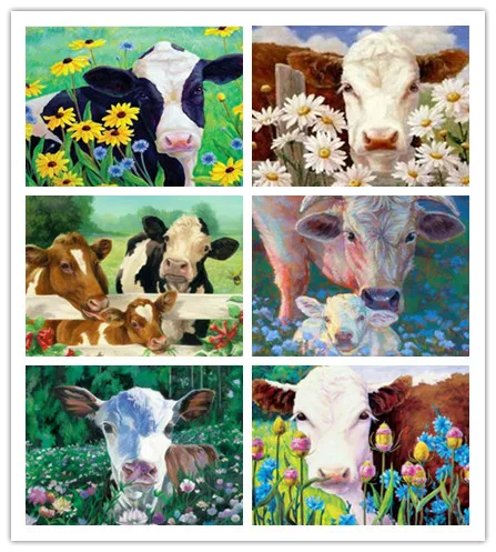 

Rustom Diamond Embroidery Cow and flower Abstract 5D DIY Diamond Painting Cross Stitch