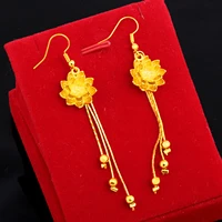 lotus earrings for women personality fashion brass gold plated long tassel lotus earring for women exquisite jewelry gift