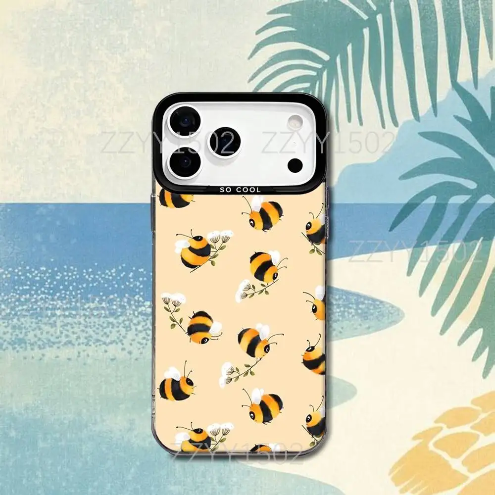 Чехол для iPhone 17, 16, 15, 14, 13, 12, X, 8, Pro, Max, Plus, SE4, Air, Mini с матовым покрытием IMD, черный, с защитой от скольжения, с дизайном «Милые пчелы и мед» (art.: 3920dc0bb0ee9) - 3920dc0bb0ee9