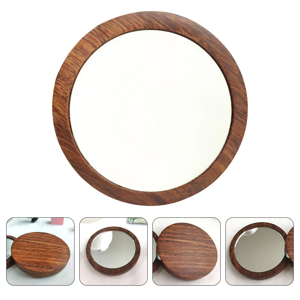 

Mirror Portable Wood Makeup Mirrors Round Handbag Vanity Bedroom Compact Handle Protable Outdoor Pocket Beauty
