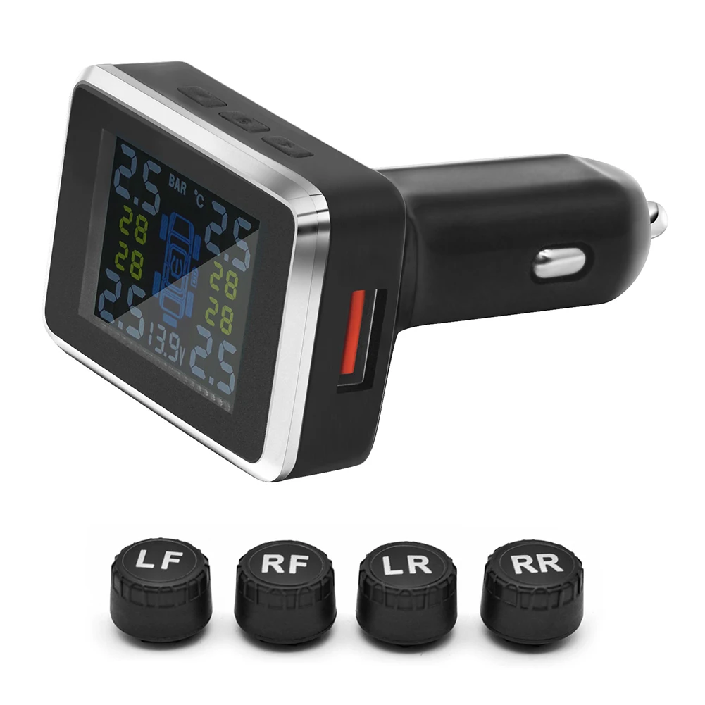 

Автомобильный датчик давления в шинах TPMS, ЖК-дисплей, 4 внешних датчика, цифровой ЖК-дисплей, автомобильный водитель, сигнализация усталости