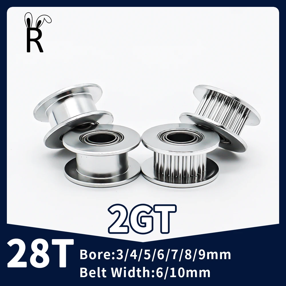 

28Teeth GT2 Idler Pulley Bore3/4/5/6/7/8/9mm With Bearing Belt Width 6/10mm 2GT Timing Pulley Synchronous Wheel 3D Printer Parts