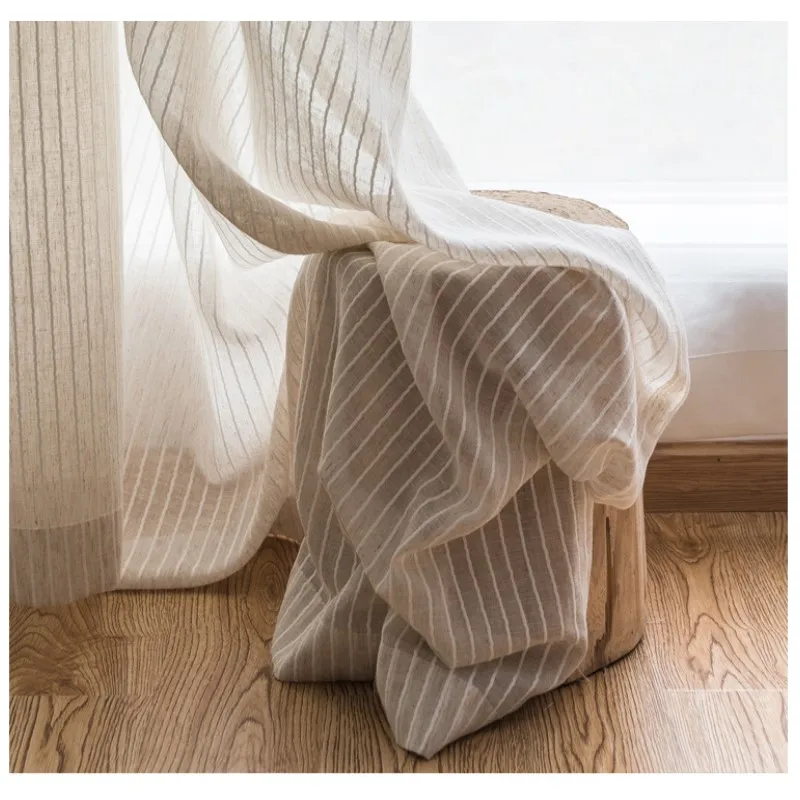

Striped curtains yarn cotton linen blinds tulle for bedroom living room balcony book children's room custom curtain yarns