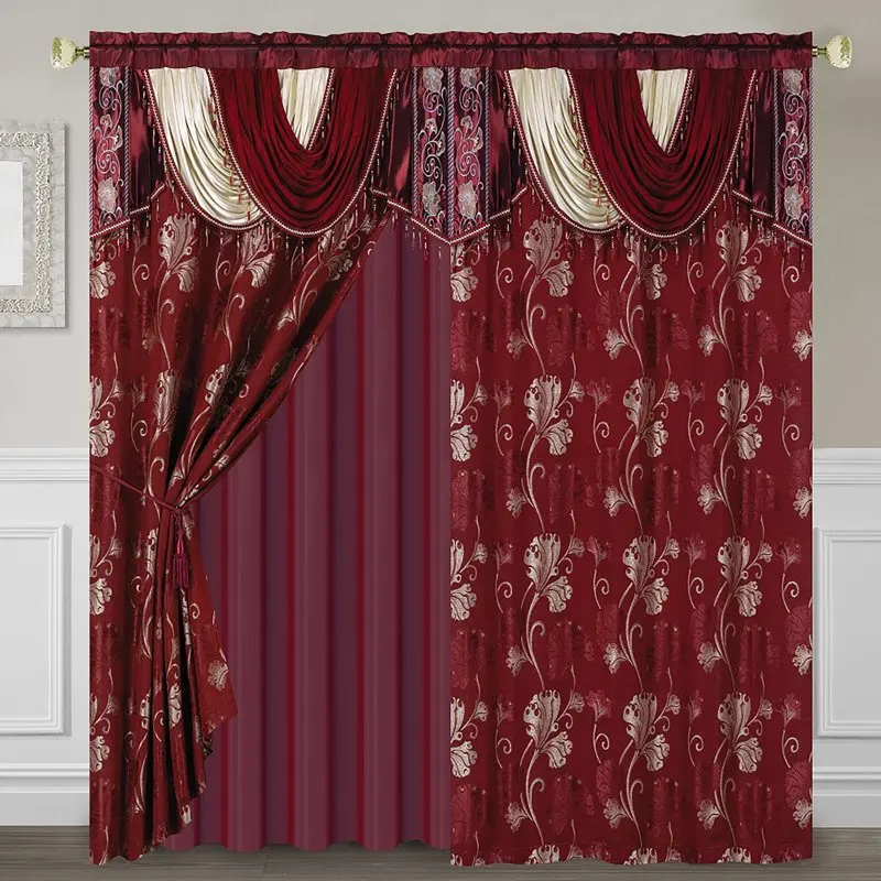 

Highline Décor Blackout Curtain 2 Panels 55” Width Each with attached Valance and 2 Tassels, Brugundy