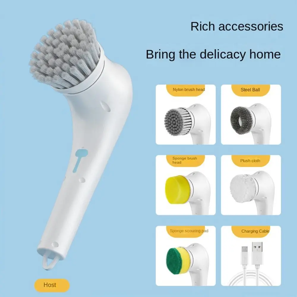 

Electric Cleaning Brush 5-in-1 Multi-functional USB Charging Bathroom Wash Tool Kitchen Clean Accessories Easily Dishwashing