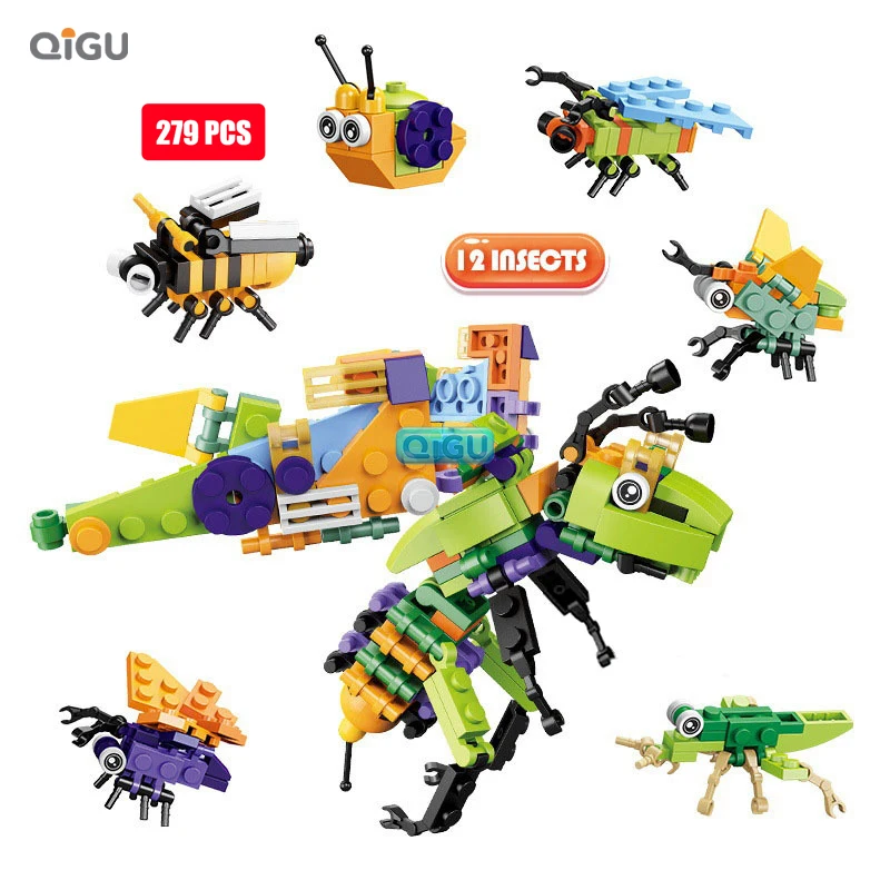 

12in1 279PCS Insects Animal Mech Transformation Robot Classical Set Building Blocks Bricks Educational Toys for Kids Gift