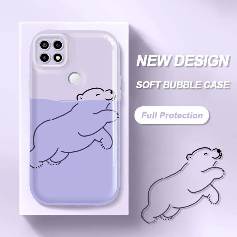 

Polar Bear Bubble Case for OPPO A15 A15s A12E A31 A32 A33 A35 2021 A53 A55 A56 A5 Realme C1 2018 Shockproof Protective