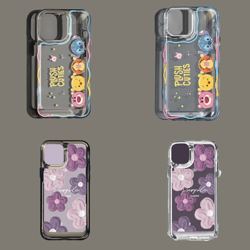 

Disney Winnie Lotso Tigger Stitch Phone Case iPhone14 13 12 11 Pro Max Cartoon Fall Prevention Transparent Soft Protective Cover