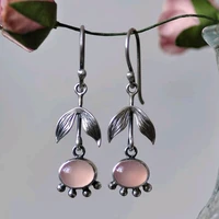 new fashion carved leaf opal earrings pink moonstone earrings for women girl jewelry gifts