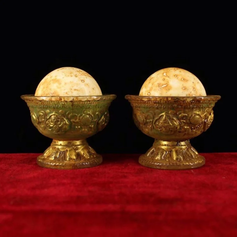 

Chinese Antique Tibetan Buddhism tianlao A Pair of Copper Handmade Cups and Cultural Relics