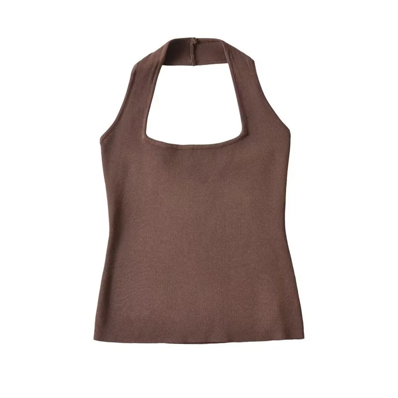 

Модный тонкий Универсальный женский трикотажный топ с открытой спиной