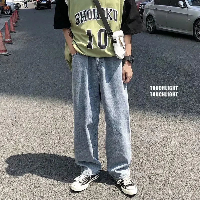 New Retro Wide-leg Jeans Men's Straight Loose Loose Hong Kong Style Trend All-match Trousers Fashion Streetwear джинсы мужские