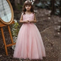 2022 flower girl long dress princess wedding party dresses ceremony ball gown white sleeveless tulle evening frock for teenagers