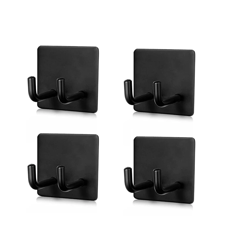 

New-Wall Hook Heavy Duty Black Towel Hook With Double Hook Wall Stainless Steel Key Hook 4 Pack Adhesive Hook