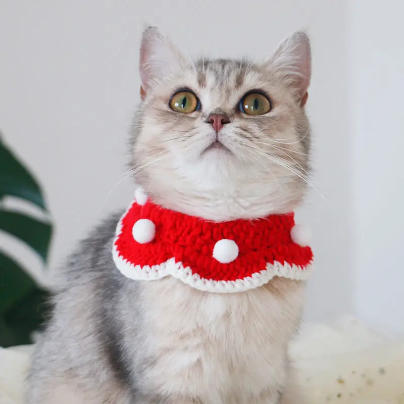 

Christmas Red Knitted Cat Collar Scarf Cute Handmade Crochet Puppy Rabbits Bandana Pets Small Dogs Necklace Accessories XS-L