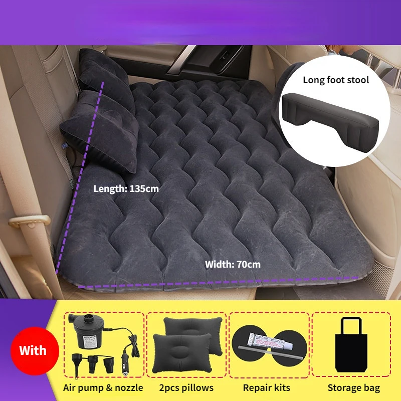 

Camping Mat Car Air Mattress Backseat SUV Inflatable Bed, Flocked PVC Portable Truck Sleeping Pads with Two Pillows, Air Pump