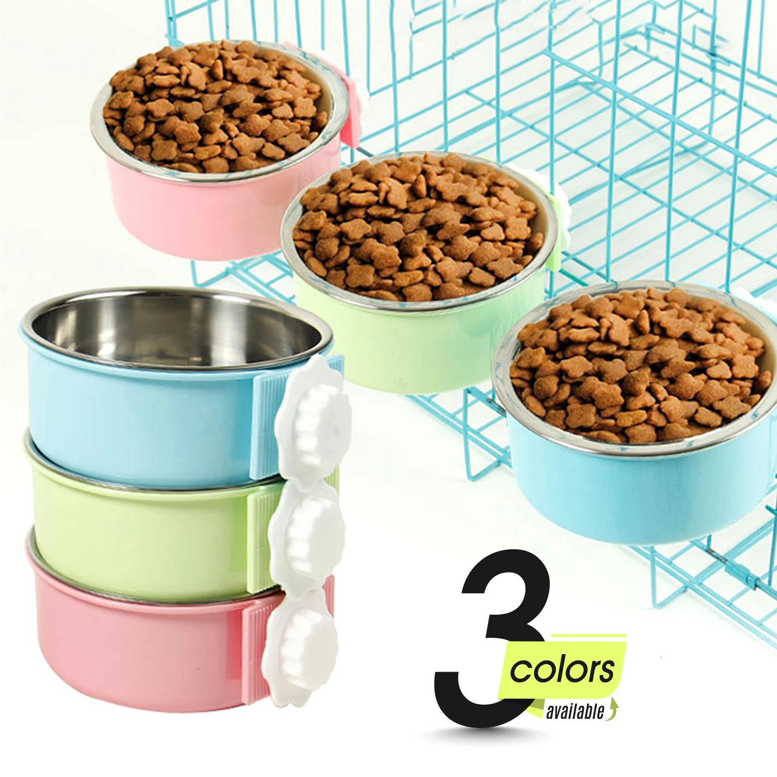 

Pet Feeding Bowl Hanging Non-Slip Cats Dogs Food Bowls Stainless Steel Puppy Water Feeder Can Be Fixed On The Cage Pets Supplies