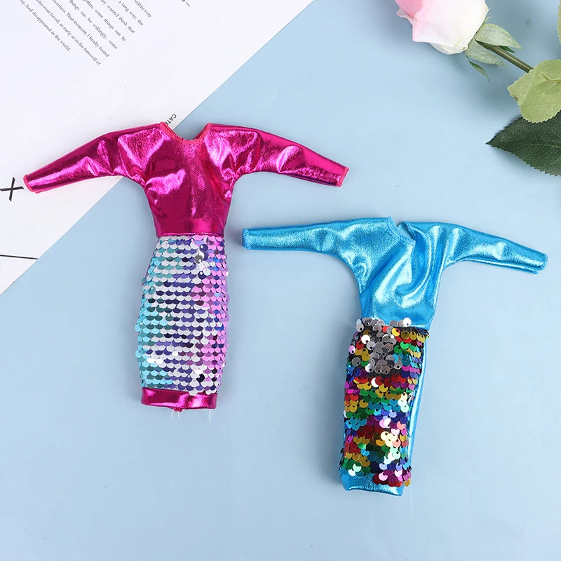 

30cm Doll Clothes Long Sleeve Beaded Sequin Dress + Gradient Color Vest Doll Dress Up Toys