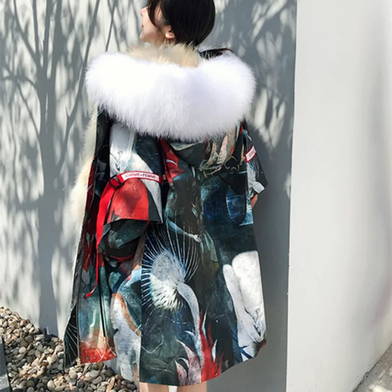 

New Winter Fashion Women Long Sleeve Thicken Warm Zipper High quality Female Pockets Raccoon fur collar Fox Fur coat CY535