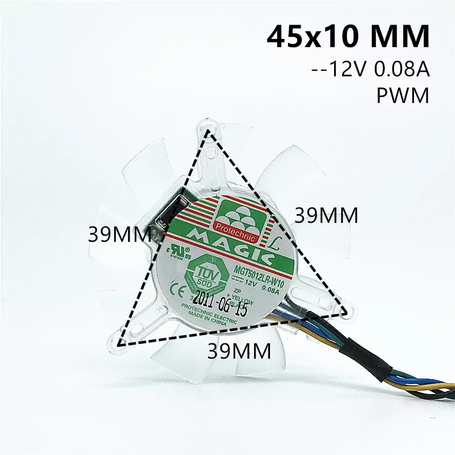 

45MM VGA Cooling Fan Hole Pitch 39mm MGT5012LR-W10 High Quality Quiet 50mm Graphics card fan 12V 0.08A Fan Blade 4pin PWM