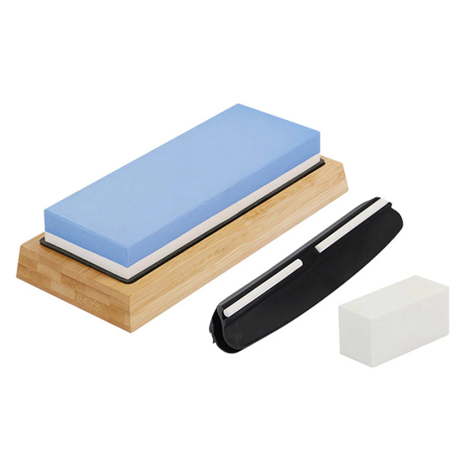 

5pcs Blade Grinding Scissors Whetstone With Bamboo Base Manual Home Kitchen Sharpening Stone Set Double Side Professional Glass