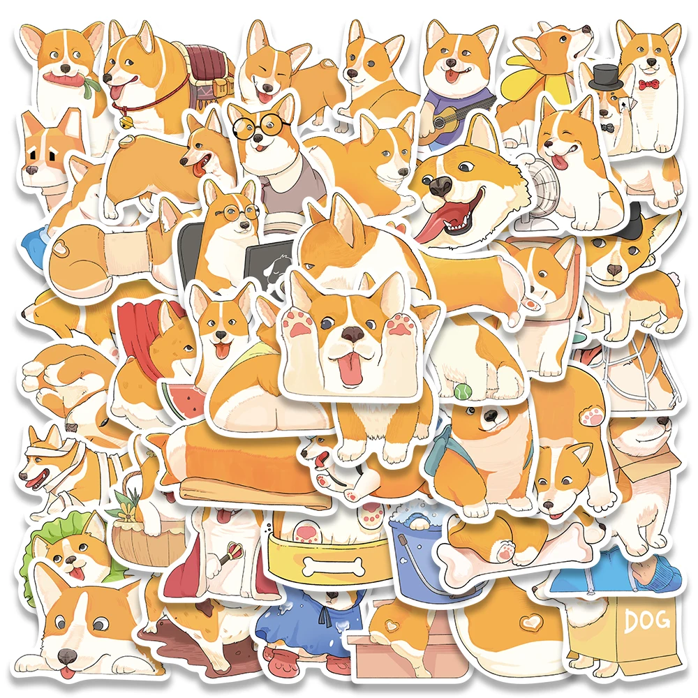 

10/50pcs Vinyl Laptop Decals Cute Cartoon Corgi Dog Stickers Pack For Luggage Phone Guitar Skateboard Waterproof Graffiti Toy