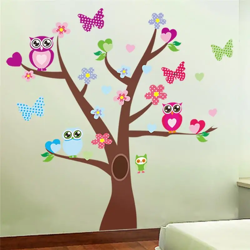 

Cute Owlets On Tree Wall Stickers For Kids Room Bedroom Home Decorations Cartoon Animal Mural Art Pvc Wall Decal