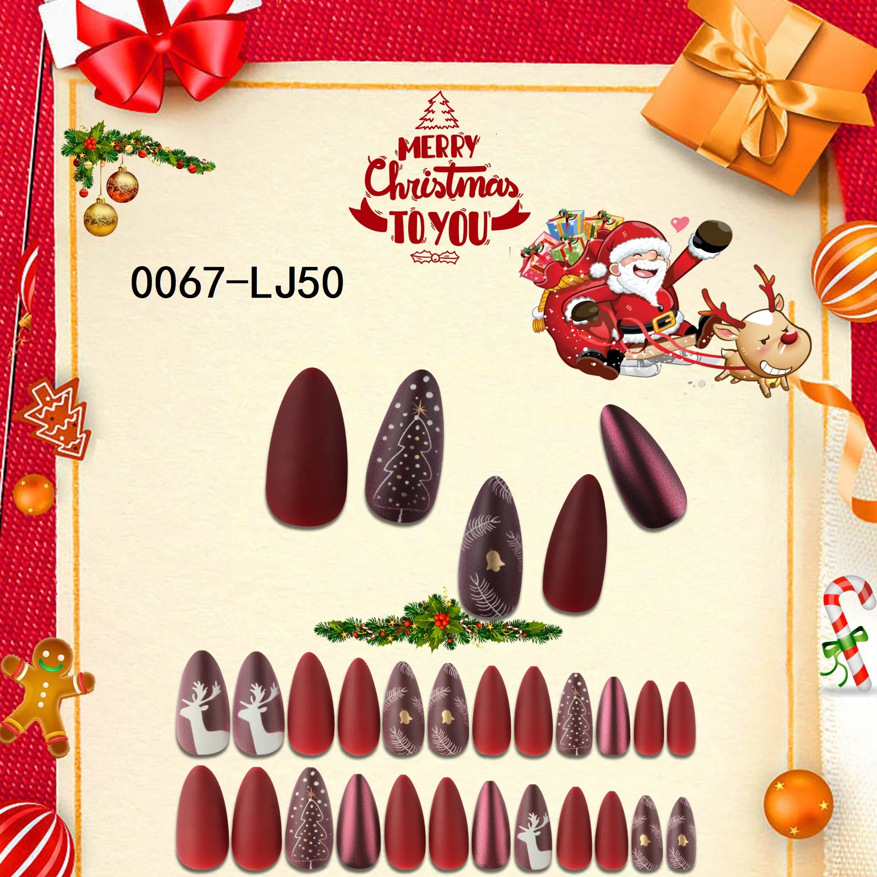 

24PCS/box Sexy Elk Christmas Tree Multicolor Fake Nails Diy Accessories 2023 Christmas Decorations Fake Nails Christmas Stickers