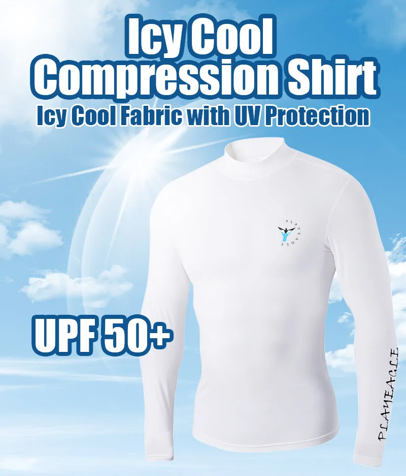 PLAYEAGLE Promotional Men's Icy Cool Mock Neck Long Sleeve Compression Summer Sun Shirt