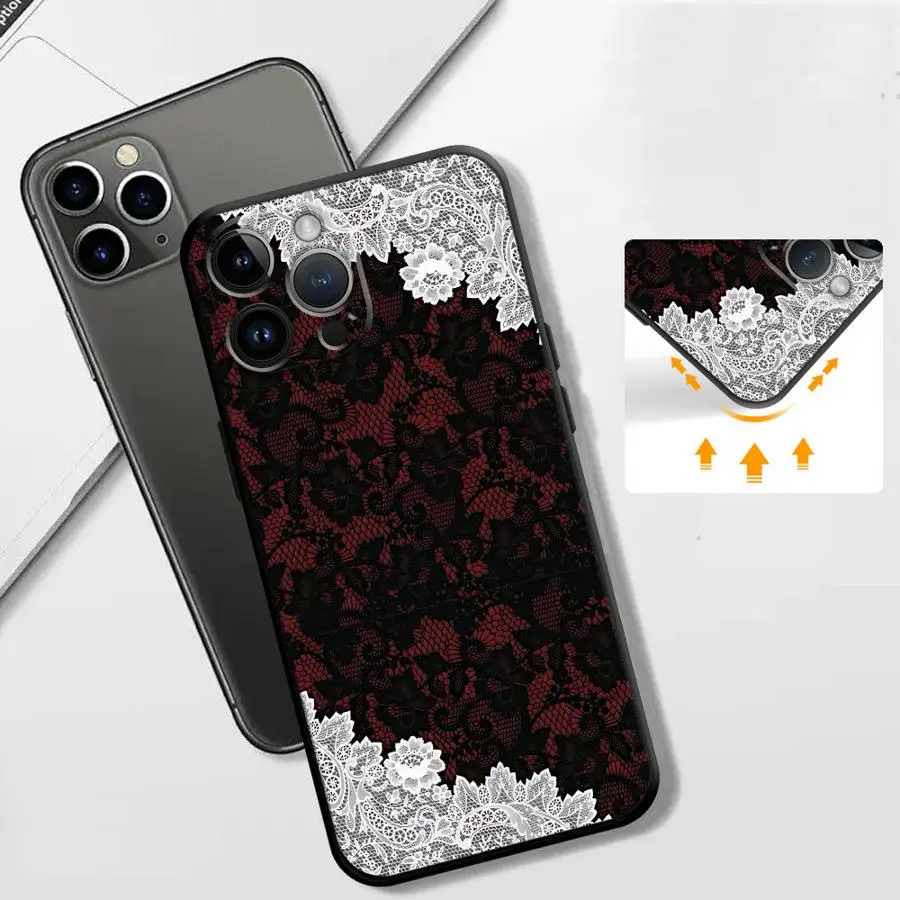Фото Черно-красный сексуальный кружевной чехол для телефона Apple iPhone 17 Pro Max 14 13 11 17e 15 Pro 7 8 XR XS MAX 16 12 Air Funda №3