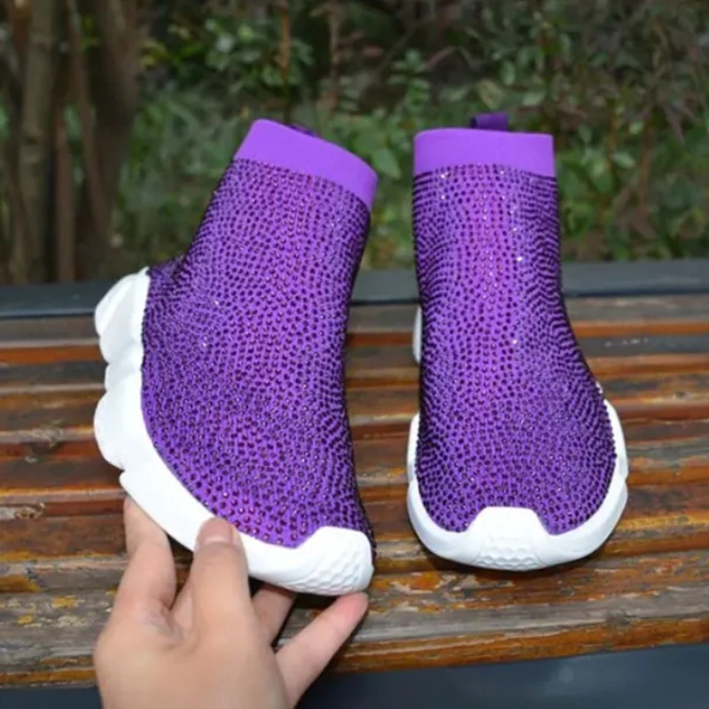 

New Women's Casual Shoes Fashion Rhinestone Mesh Breathable Sneakers Slip-on Simple Solid Color Loafers Tenis Sapatilha Feminino