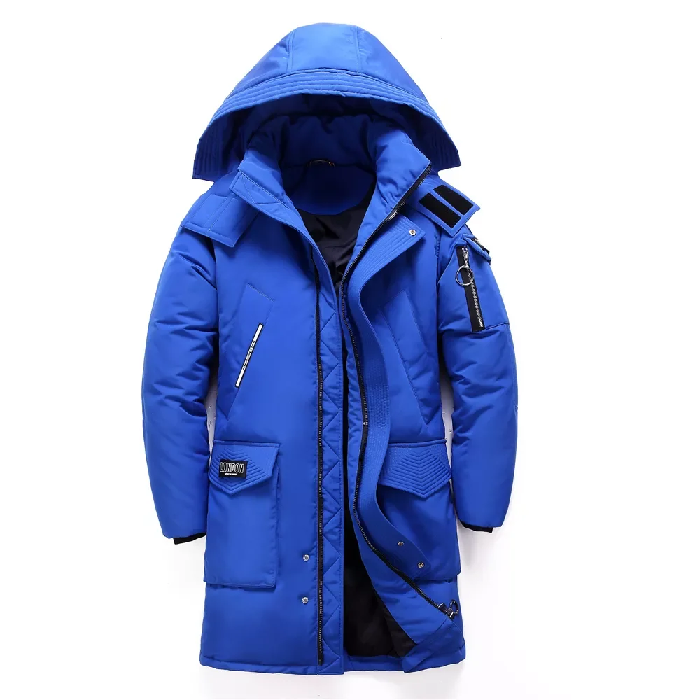 New2022 Winter New Men's Long White Duck Down Jacket Fashion Hooded Thick Warm Coat Male Big Red Blue Black Brand Clothes
